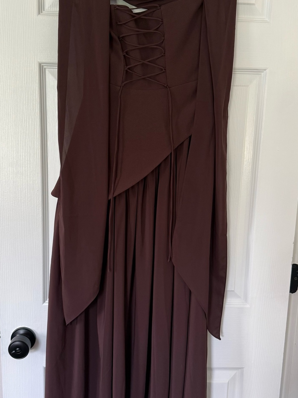 BABYBOO Chocolate Brown One-Shoulder Maxi Dress with Draped Skirt - Picture 3 of 4